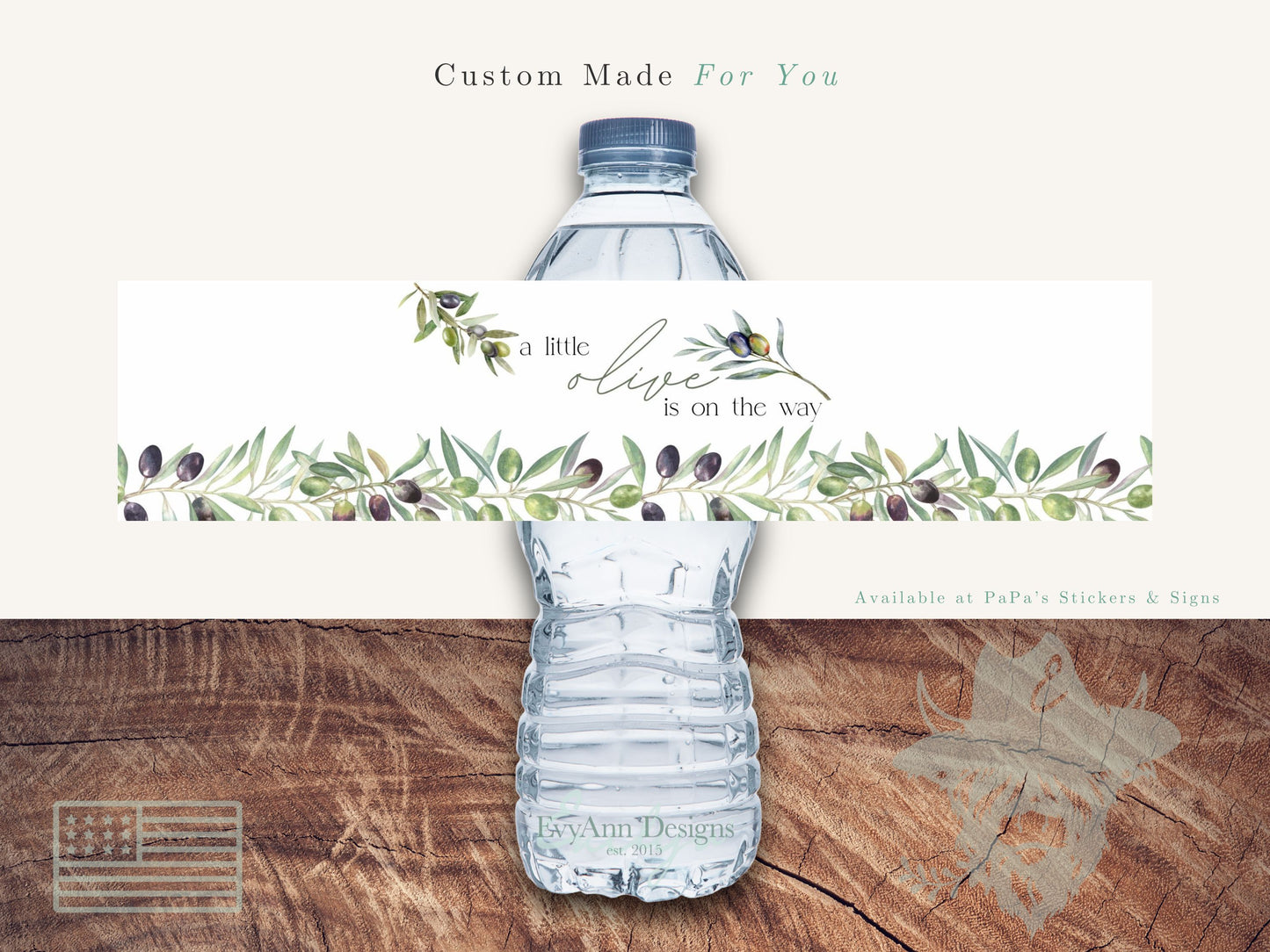 Olive On Its Way Baby Shower Themed Water Bottle Labels, WB2000