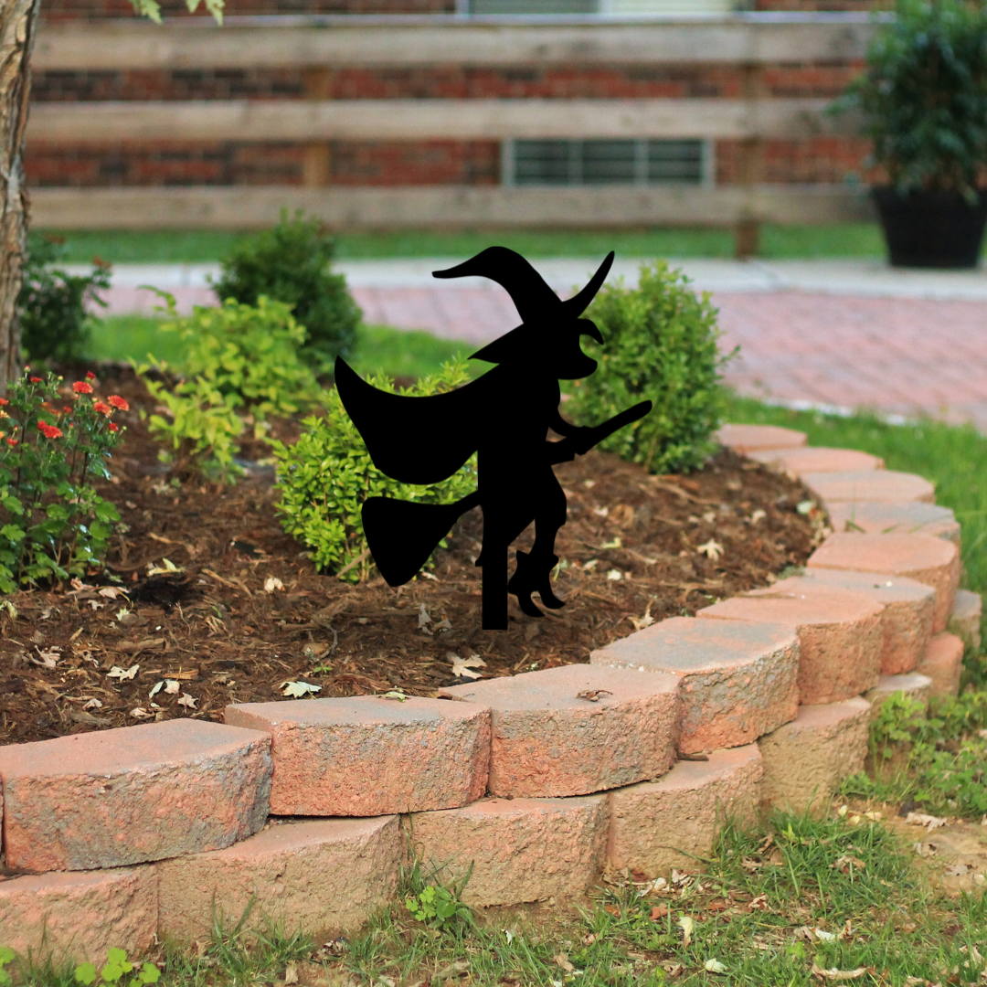 Witch Riding Broom Yard Stake