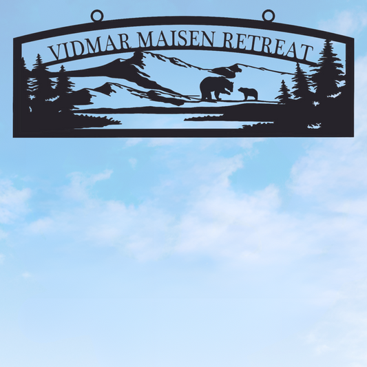 Large Entrance/Gate Farm Sign with Bears and Mountains