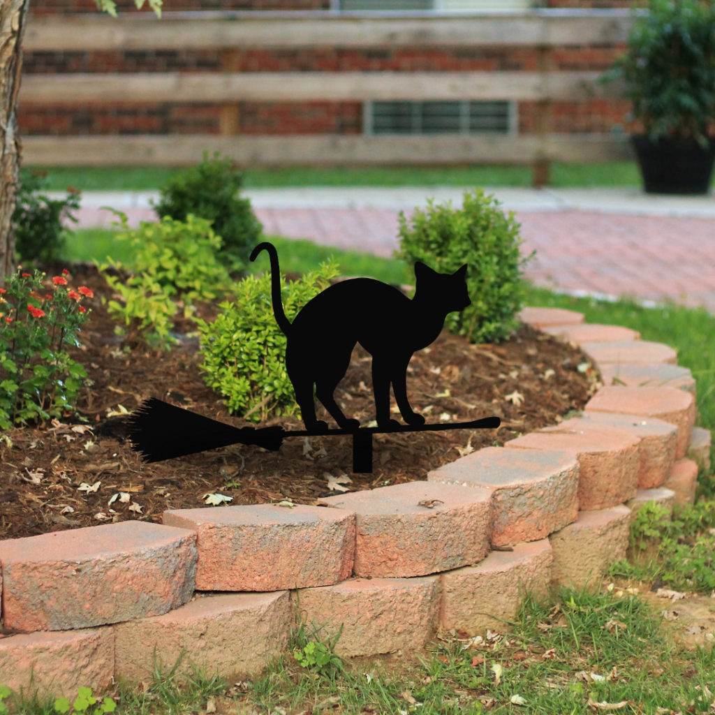 Cat Riding Broom Yard Stake