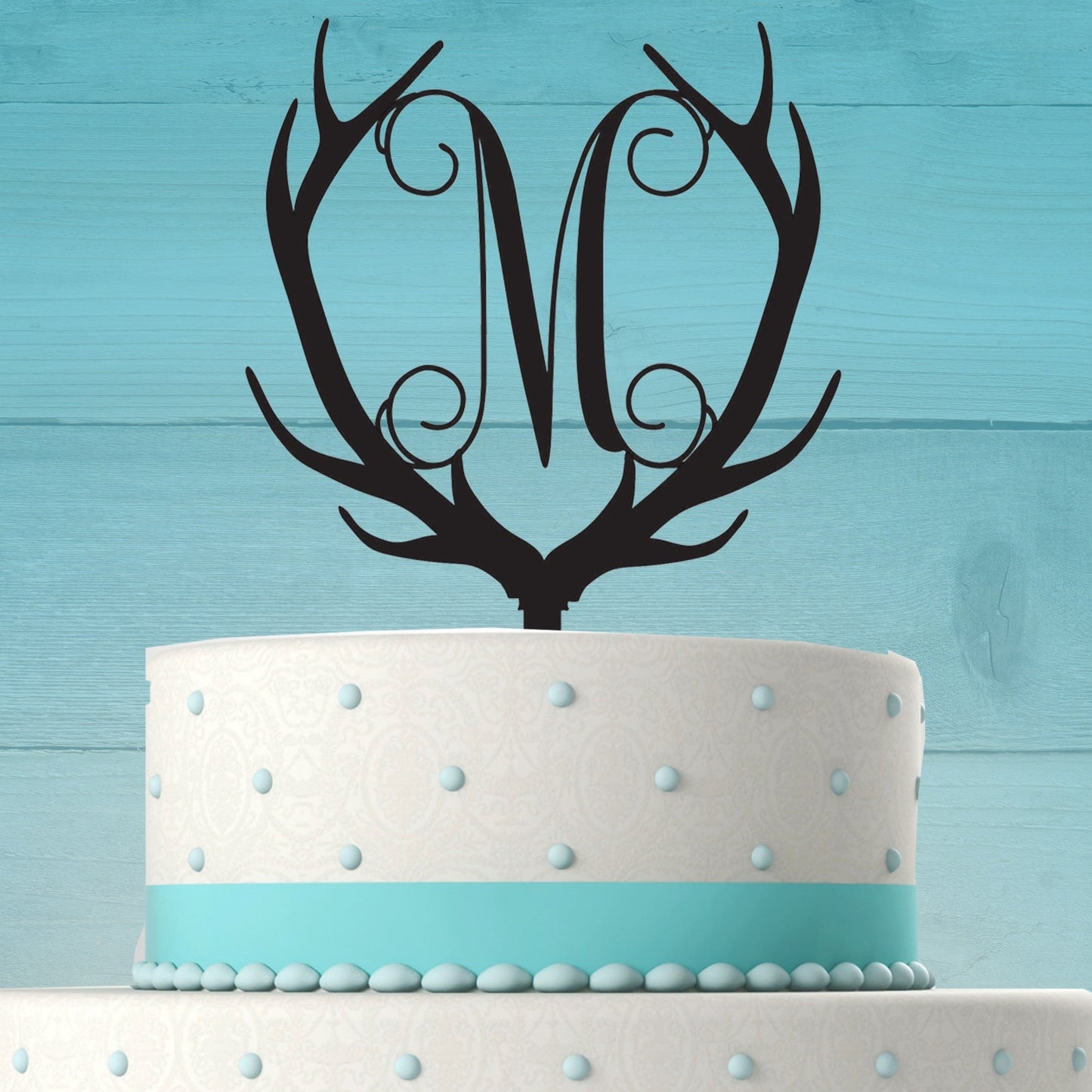 Deer Antler Cake Topper with Initial