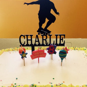 Boy Skate Boarder Cake Topper with Name