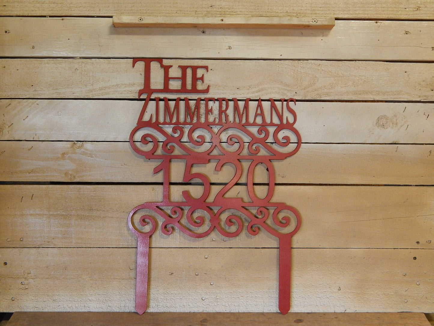 Scroll House Number Stake with Last Name