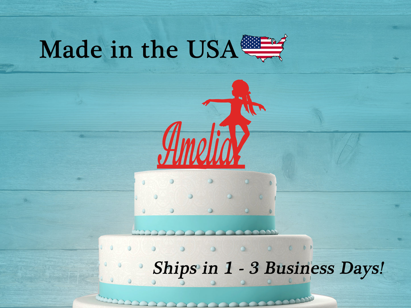 Young Ballerina in Tutu Cake Topper with Name