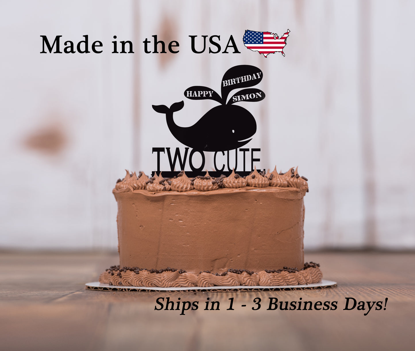Whale Second Birthday Cake Topper with Name