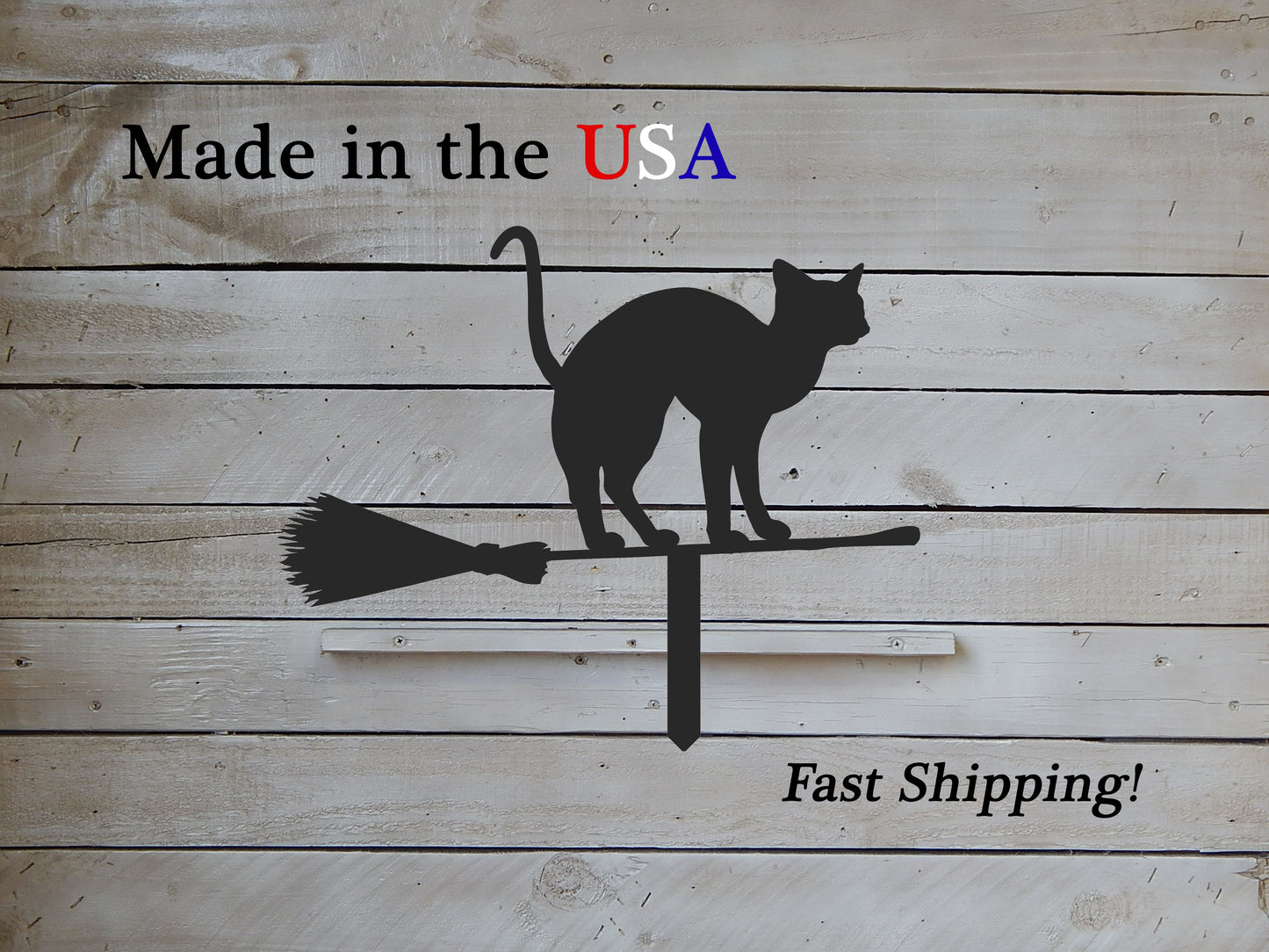 Cat Riding Broom Yard Stake