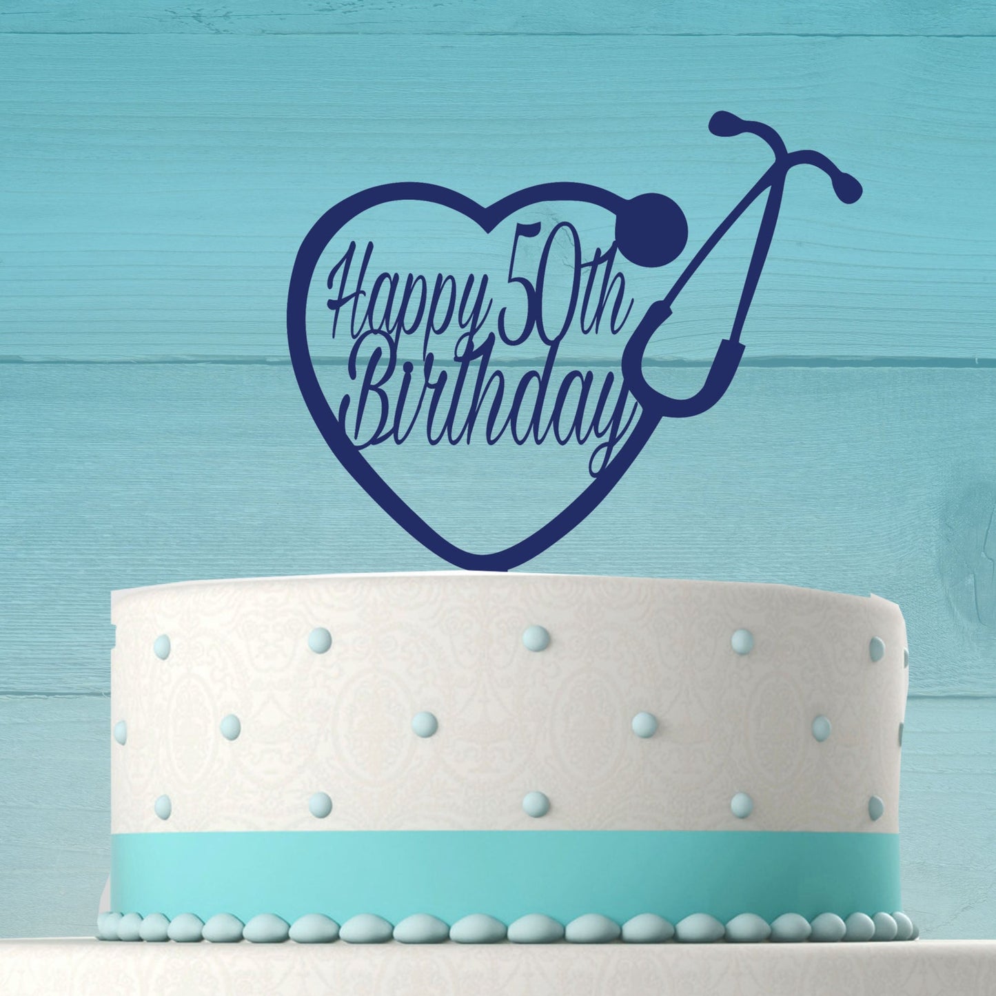 Happy Birthday Nurse Heart Stethoscope Cake Topper, Any Age