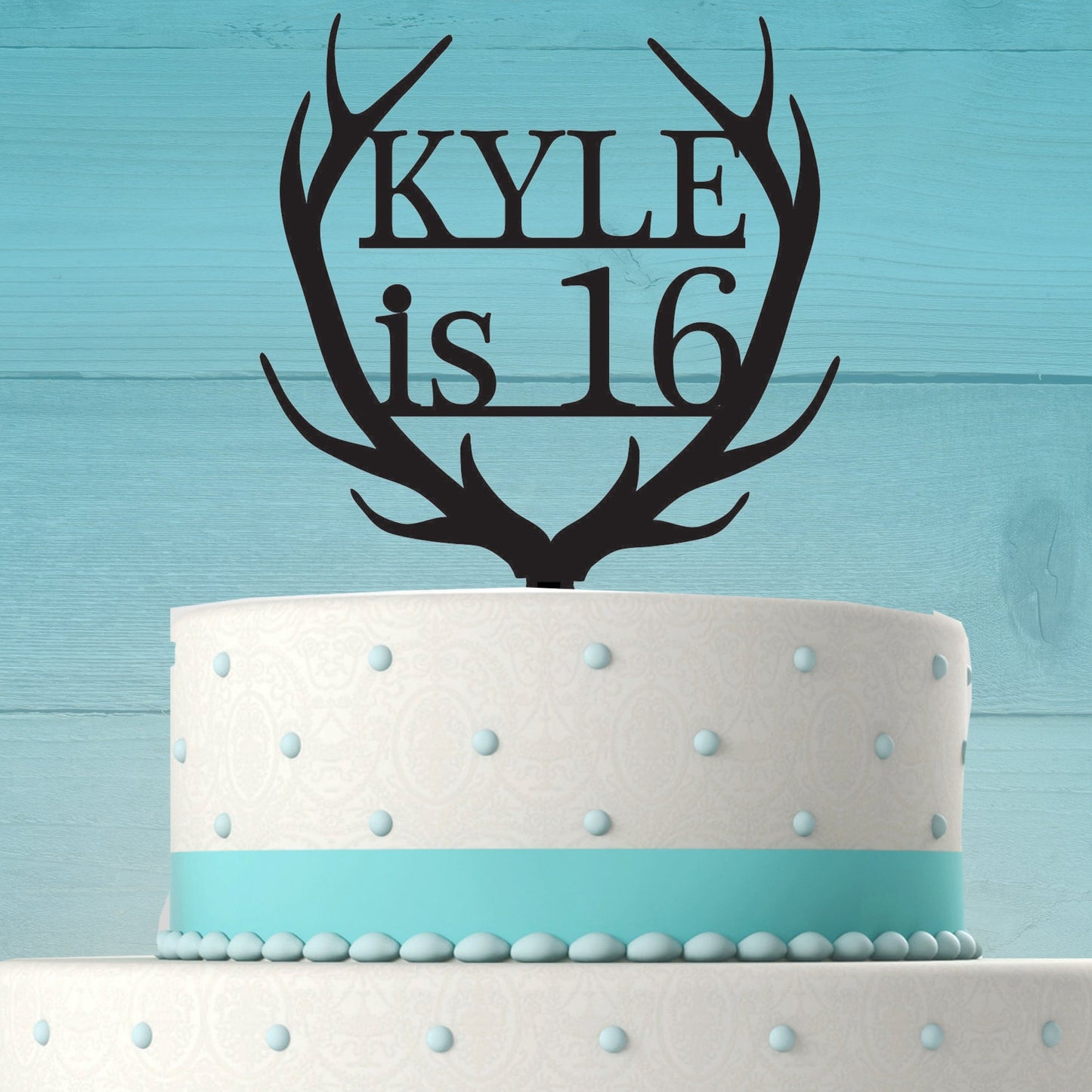 Deer Antler Cake Topper with Name and Any Age