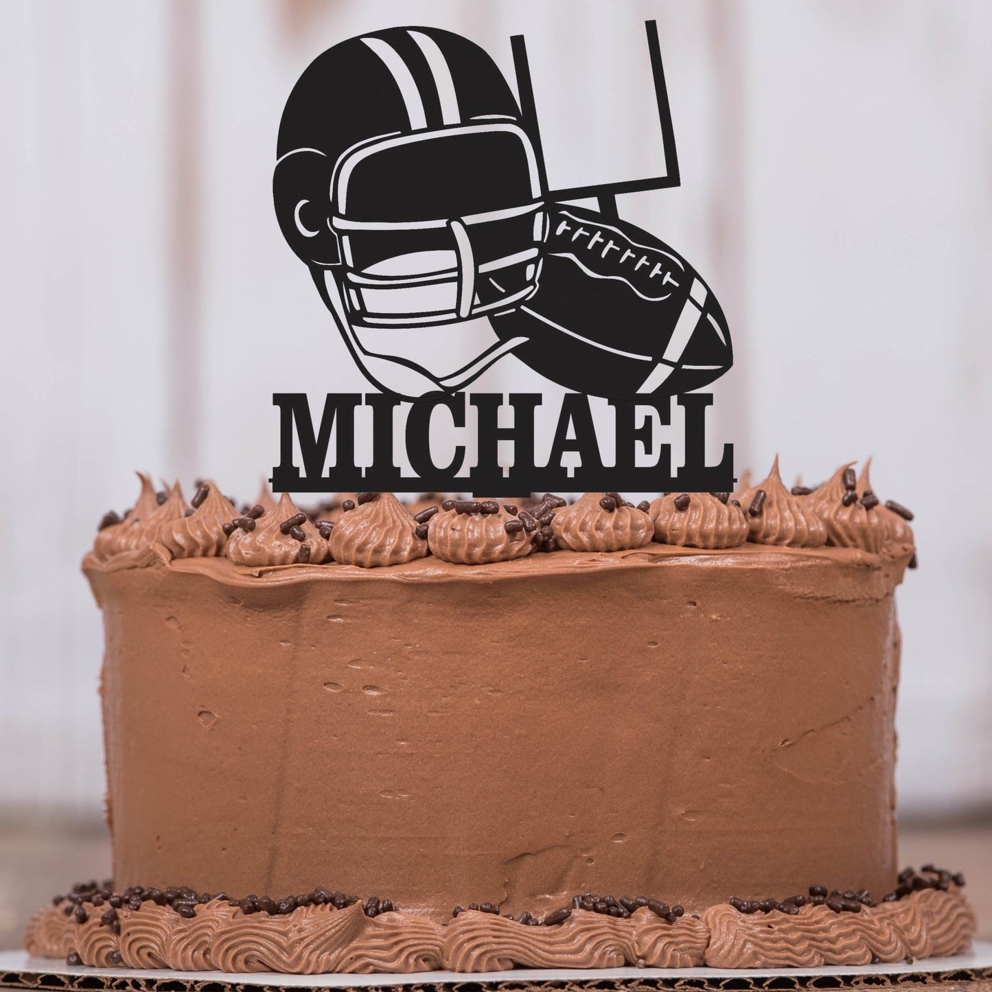 Football Cake Topper with Helmet, Goalpost and Name