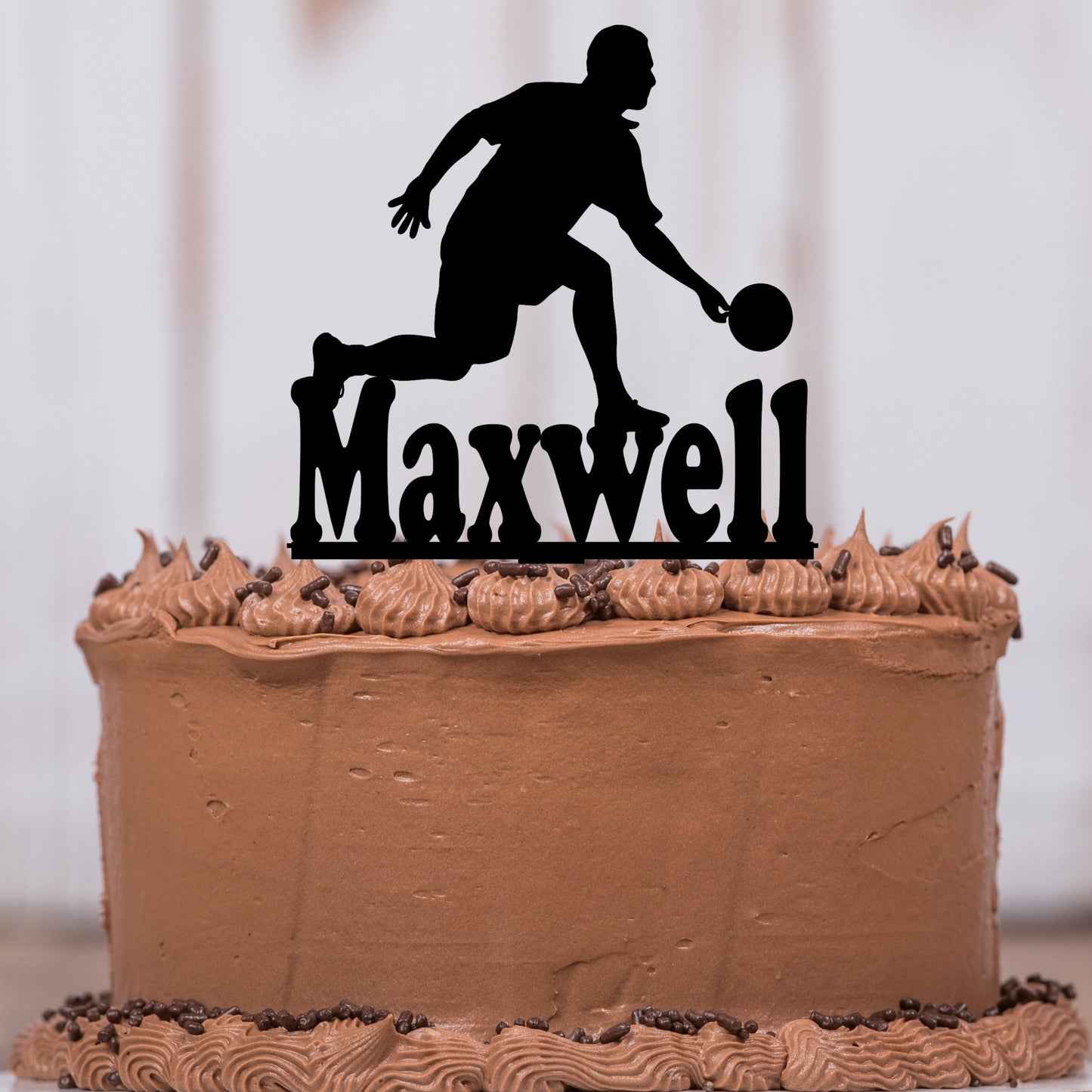 Male Bowler Cake Topper with Name