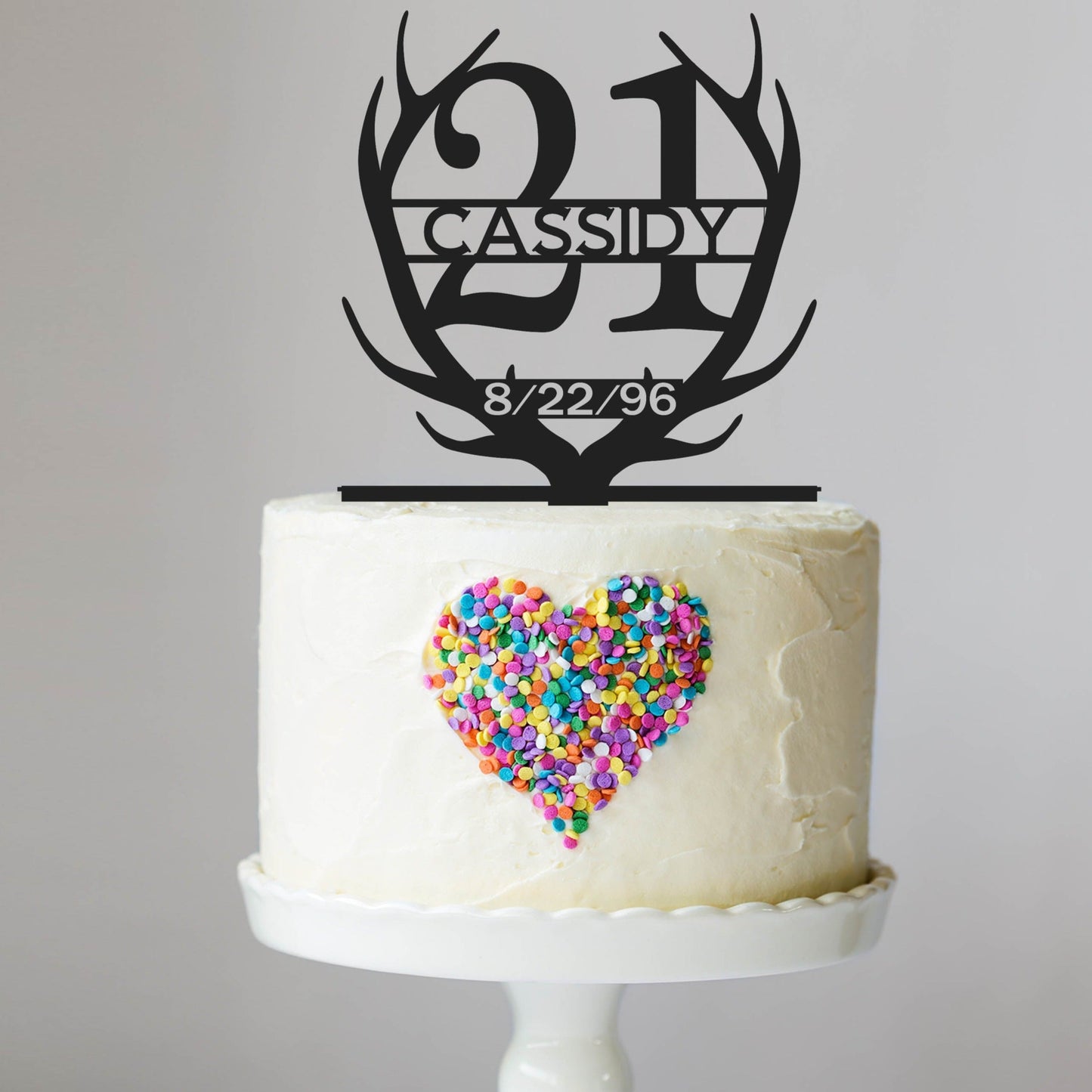 Antler Cake Topper with Name, Age, and Date