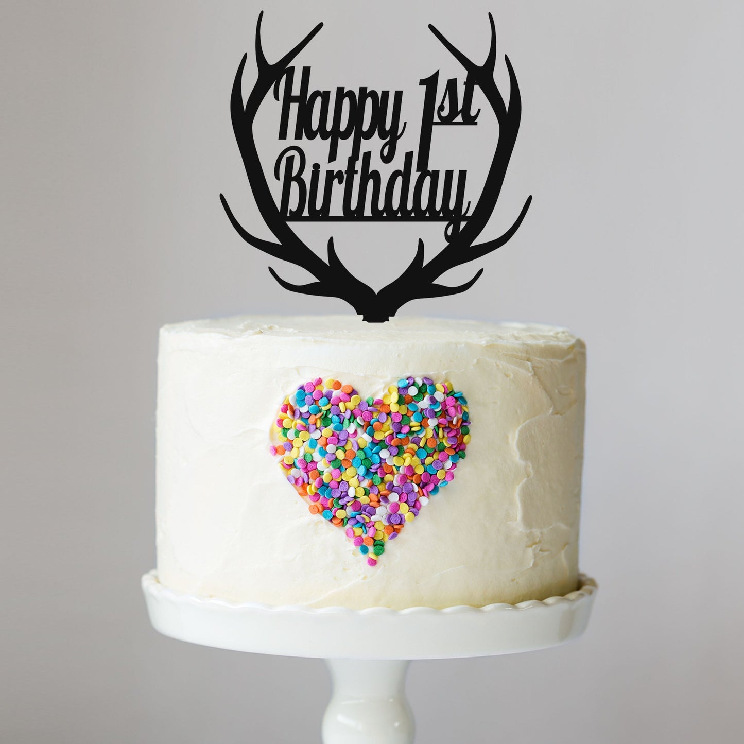 Happy Birthday Deer Antler Cake Topper, Any Age