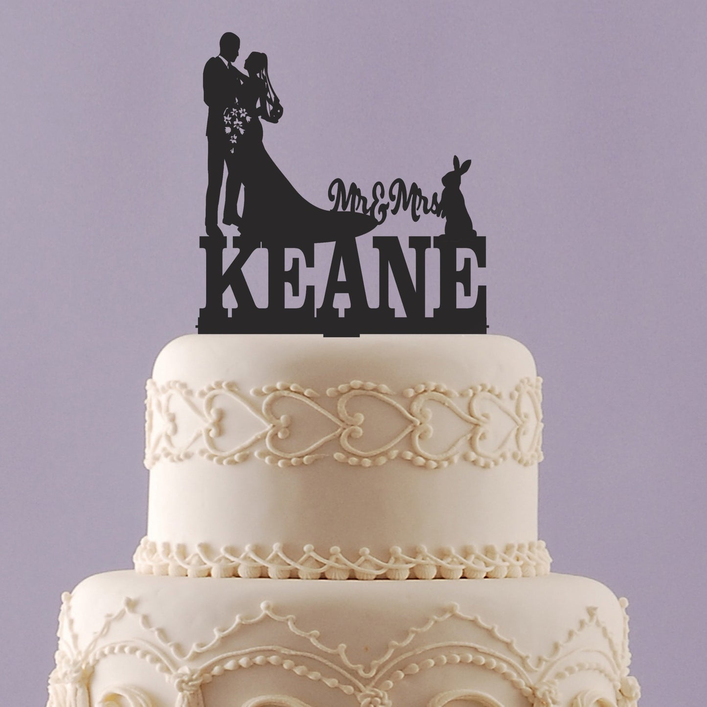 Mr & Mrs Cake Topper with Rabbit and Last Name