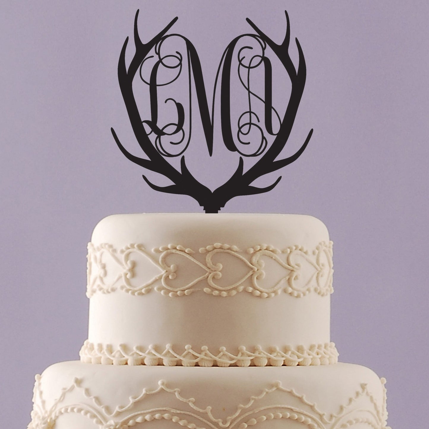 Deer Antler Cake Topper with Vine Initials