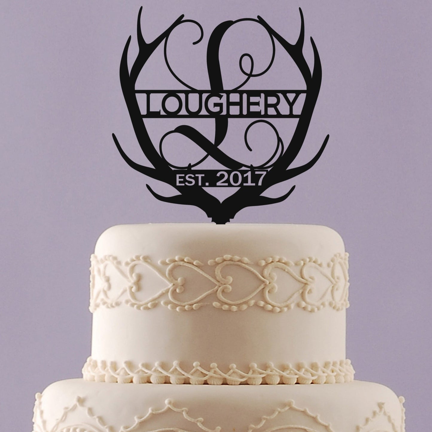 Deer Antler Cake Topper with Last Name, Established Date