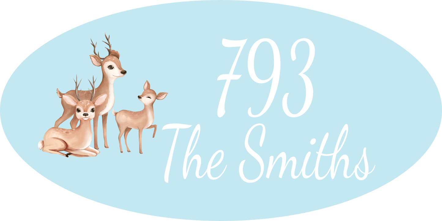 Oval House Number Plaque with Deer Family