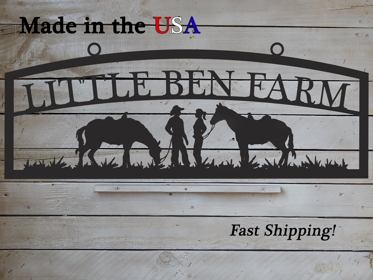 Large Farm Entrance/Gate Sign with Cowboys and Horses