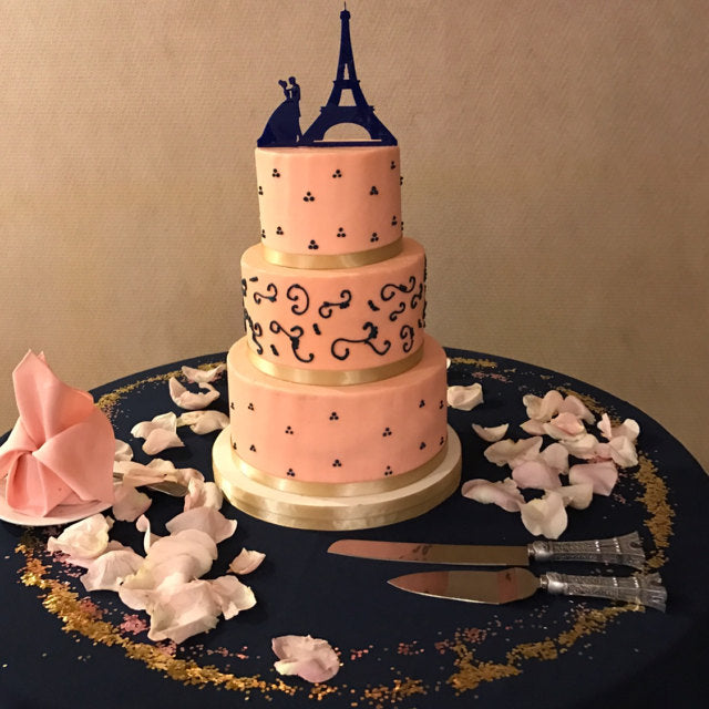Paris Eiffel Tower Cake Topper with Wedding Couple