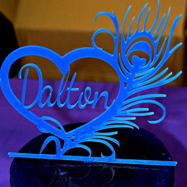 Heart Feather Cake Topper with Name