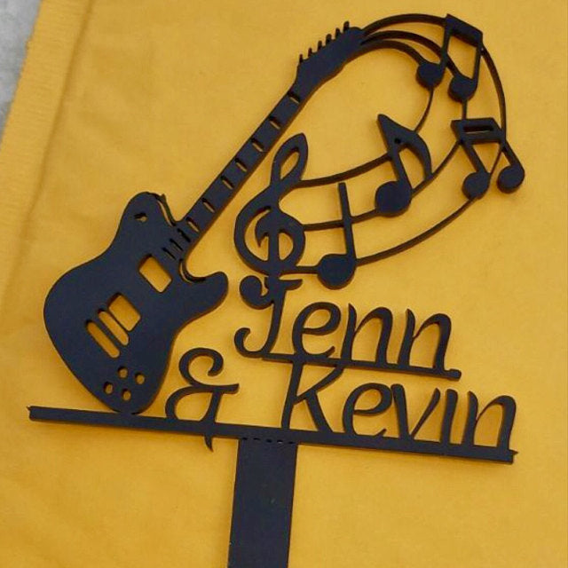 Electric Guitar Music Cake Topper with Name