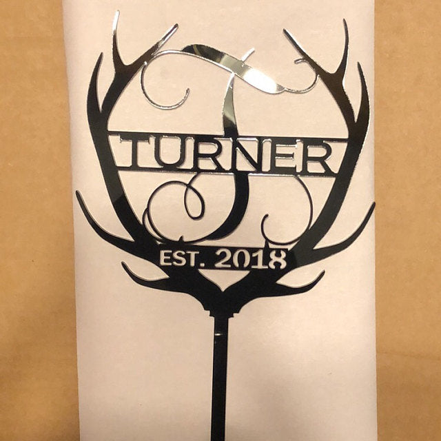 Deer Antler Cake Topper with Last Name, Established Date