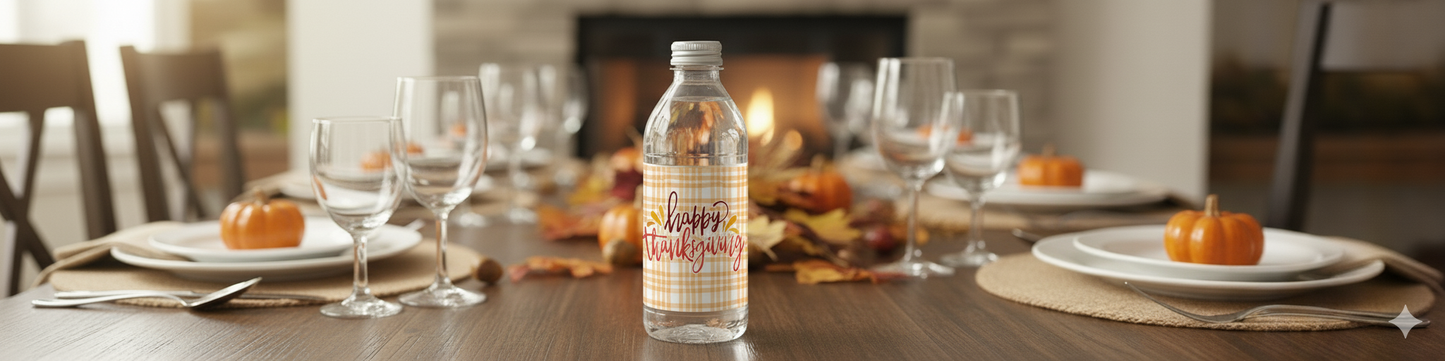 Holiday Water Bottle Labels, Thanksgiving Bottle Labels, Happy Thanksgiving, Turkey, Friendsgiving, Family, Holiday Decor, WB1085