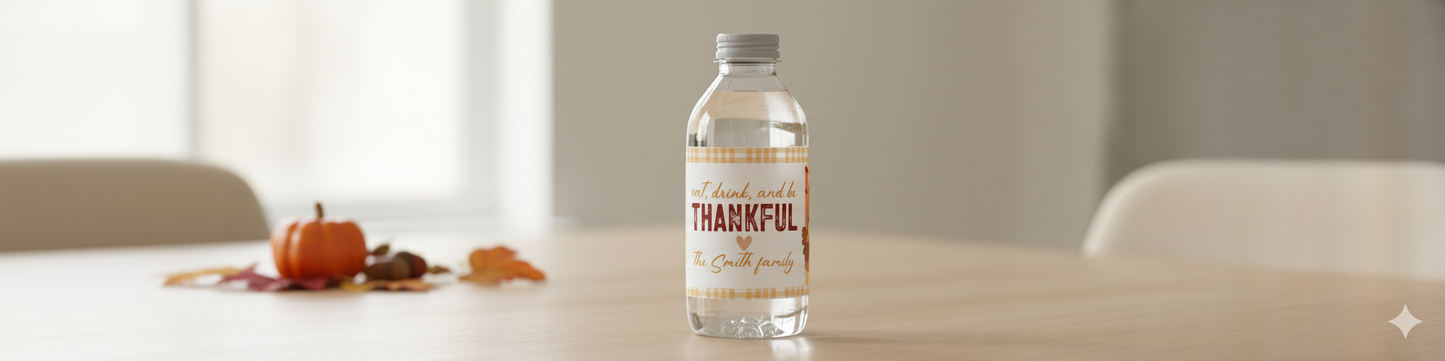 Holiday Water Bottle Labels, Thanksgiving Bottle Labels, Happy Thanksgiving, Turkey, Friendsgiving, Family, Holiday Decor, WB1083