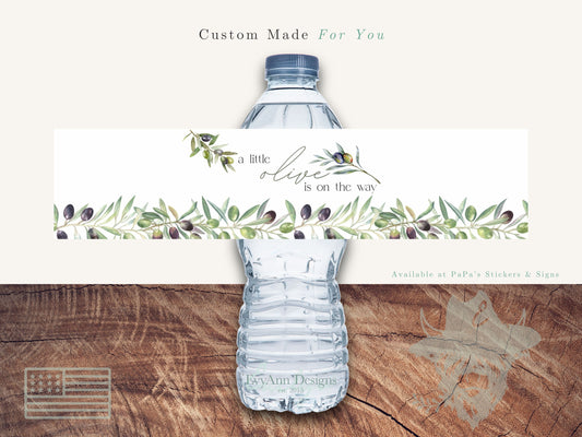 Olive On Its Way Baby Shower Themed Water Bottle Labels, WB2000