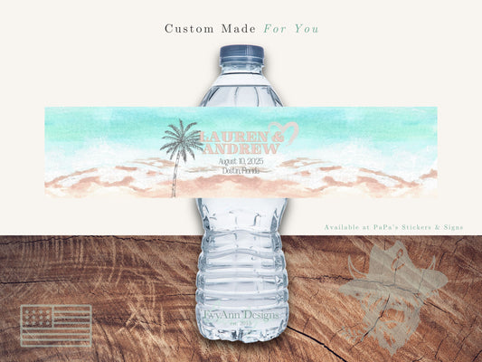 Beachy Getaway Wedding Themed Water Bottle Labels, WB2002