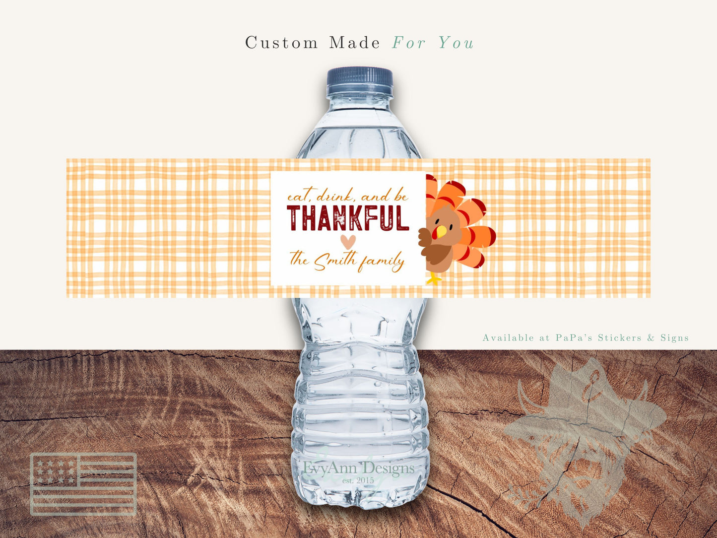 Holiday Water Bottle Labels, Thanksgiving Bottle Labels, Happy Thanksgiving, Turkey, Friendsgiving, Family, Holiday Decor, WB1083