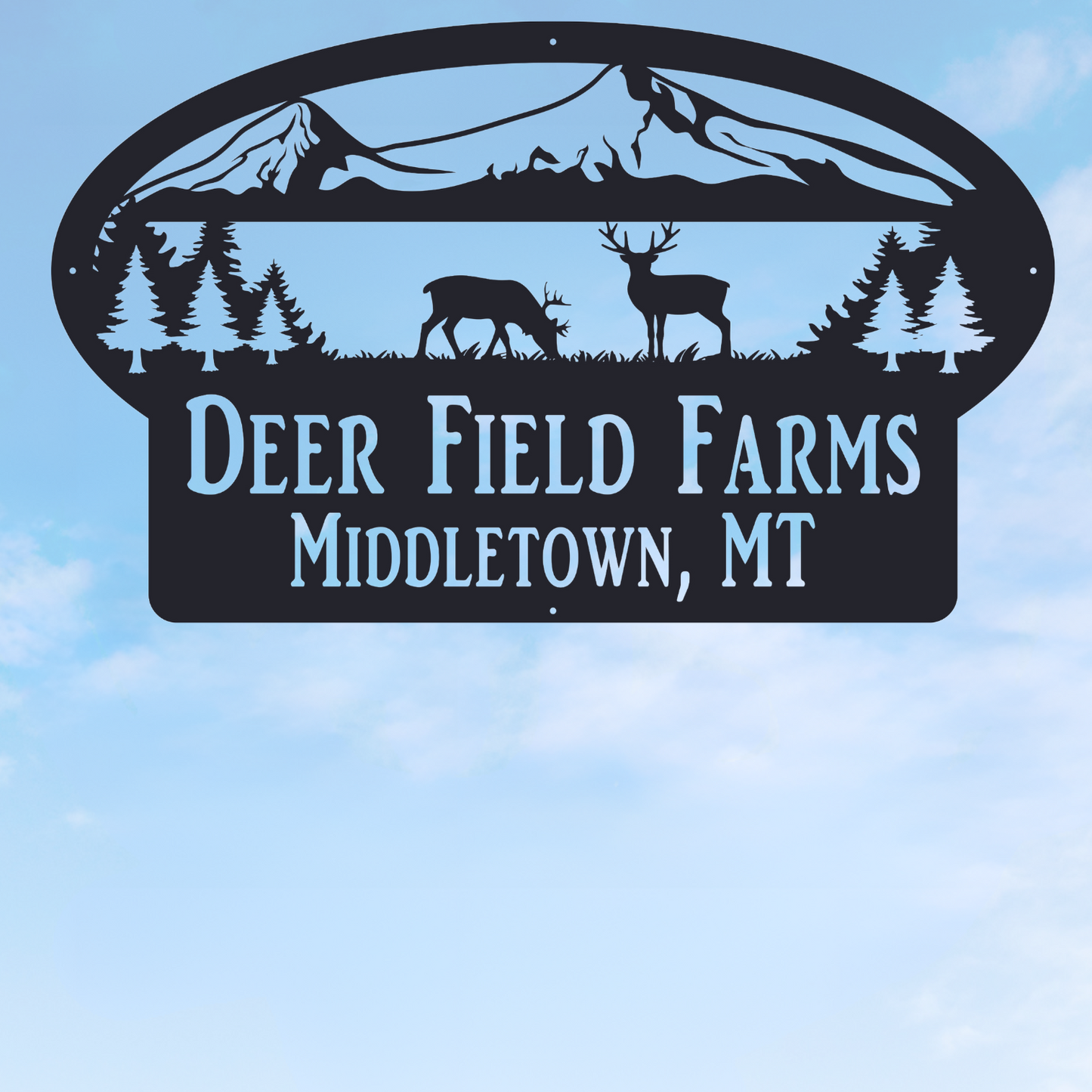 Large Entrance/Gate Farm Sign with Deer and Mountain Silhouette