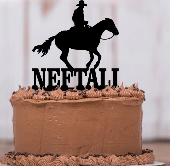 Cowboy Riding Horse Cake Topper with Name