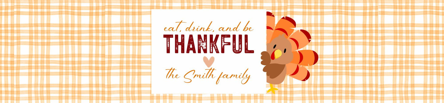Holiday Water Bottle Labels, Thanksgiving Bottle Labels, Happy Thanksgiving, Turkey, Friendsgiving, Family, Holiday Decor, WB1083