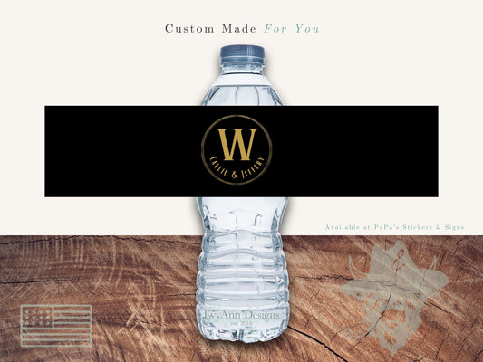 Modern Monogram Wedding Water Bottle Labels, WB1002