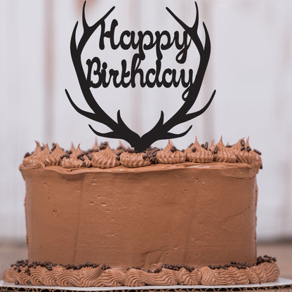 Happy Birthday Deer Antler Cake Topper