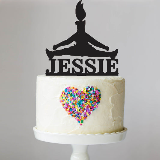 Cheerleader Jump Split Cake Topper with Name