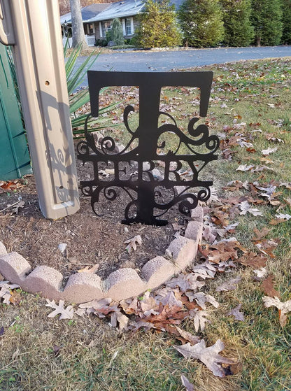 Block Letter Monogram with Last Name and Stakes