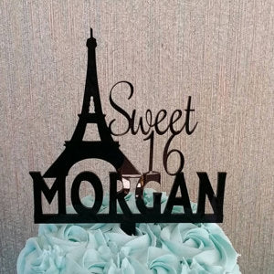 Sweet 16 with Name and Paris Eiffel Tower Cake Topper