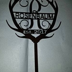 Deer Antler Cake Topper with Last Name, Established Date