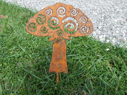 Whimsical Mushroom Yard Art - Rusty
