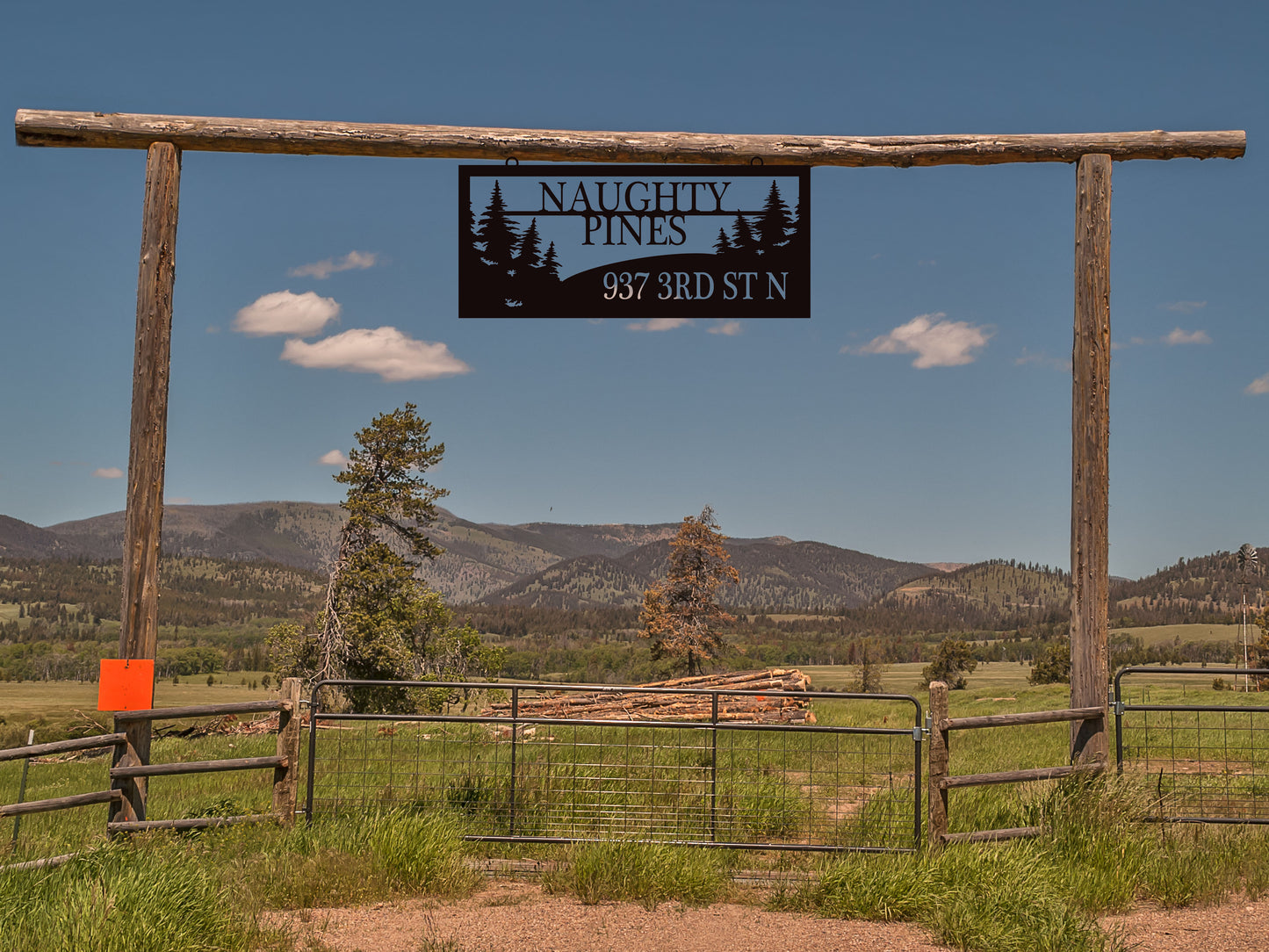 Large Entrance/Gate Rectangle Farm Sign with Hill and Tree Line