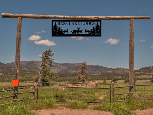 Rectangle Ranch Sign with Deer Family