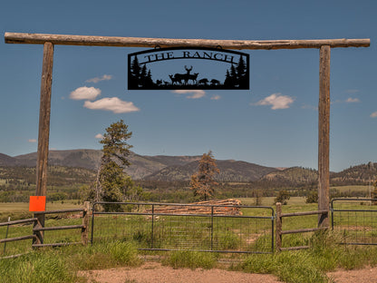 Large Entrance/Gate Ranch Sign with Deer Family and Turkey