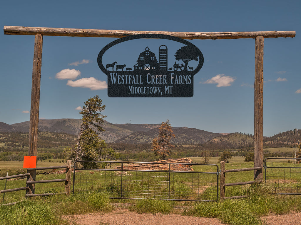 Large Entrance/Gate Farm Sign with Cows and Seed Mill