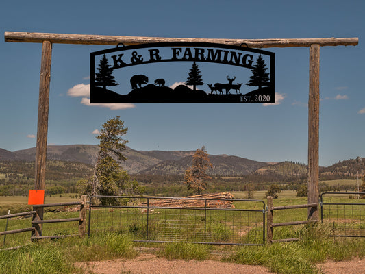 Large Entrance/Gate Ranch Sign with Family of Deer and Bear Family