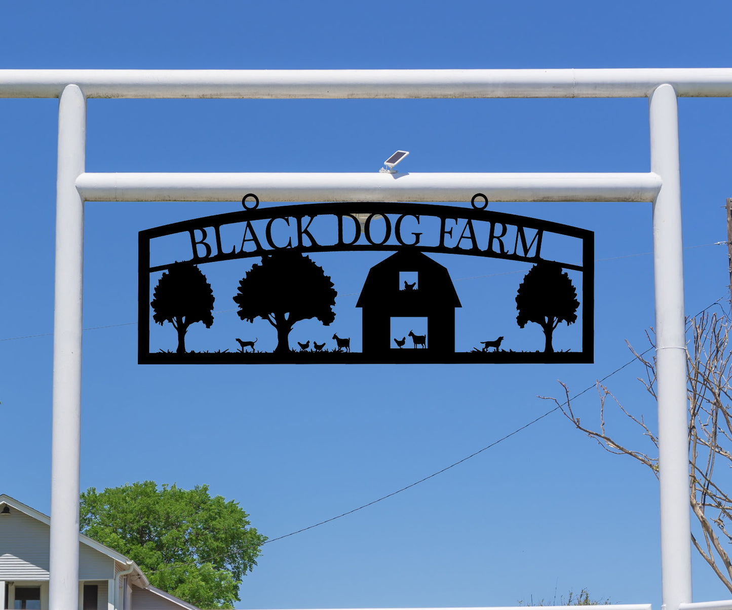 Barn and Tree Farm sign, with Goats