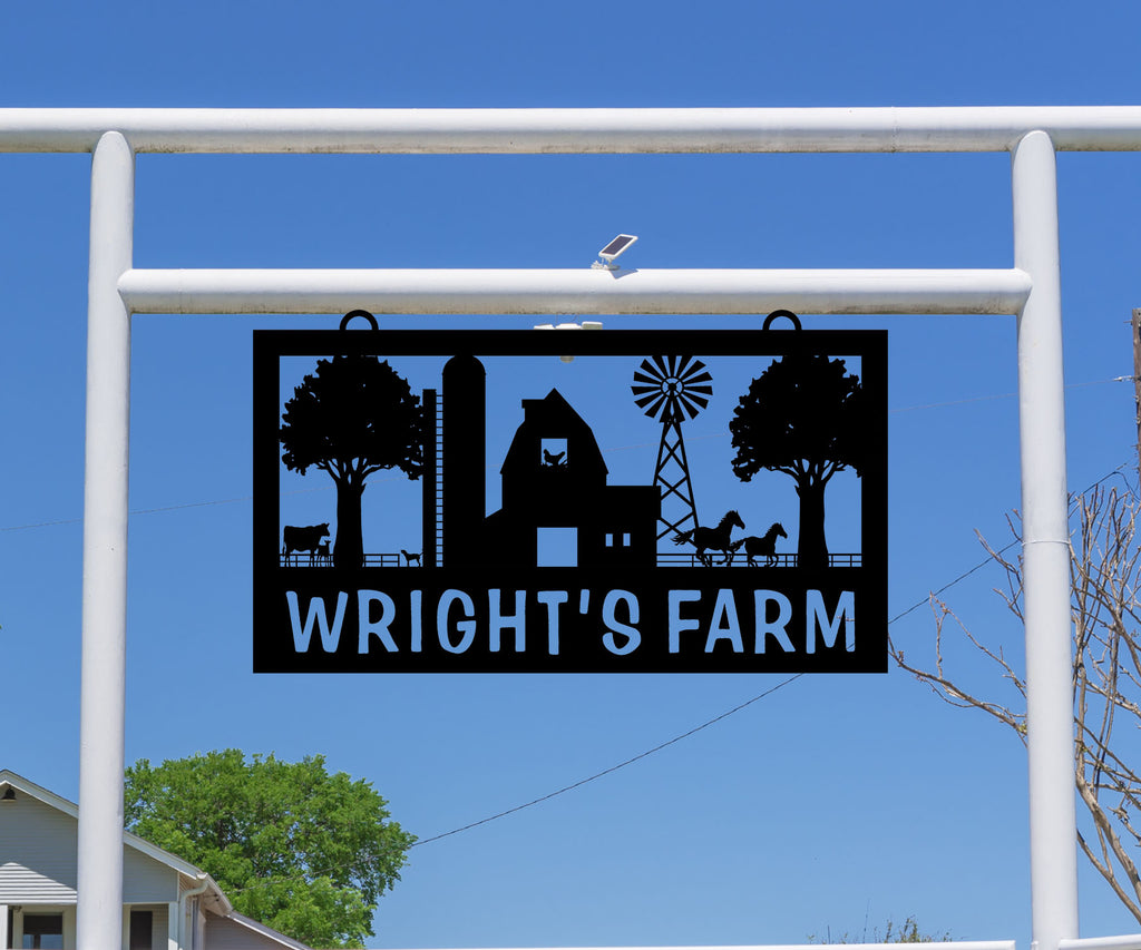 Windmill, Barn, and Silo Ranch Sign, Farm Animals