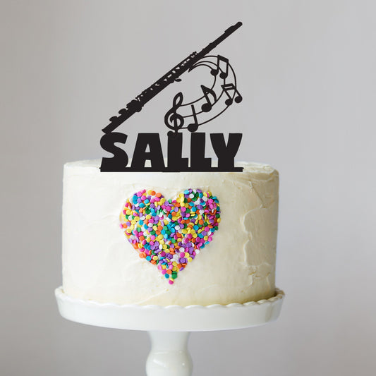 Flute Music Cake Topper with Name