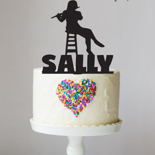 Female Flute Music Cake Topper with Name