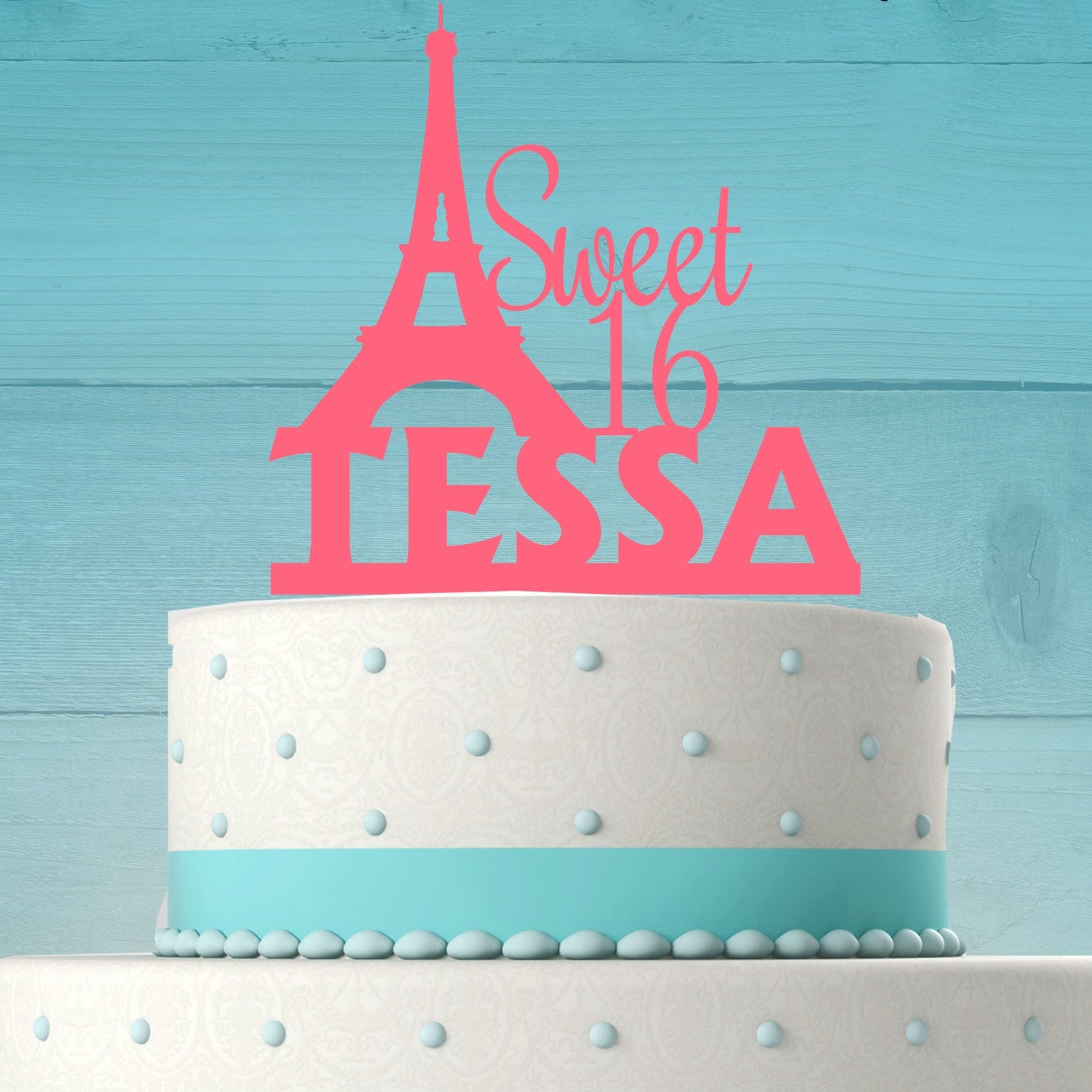Sweet 16 with Name and Paris Eiffel Tower Cake Topper